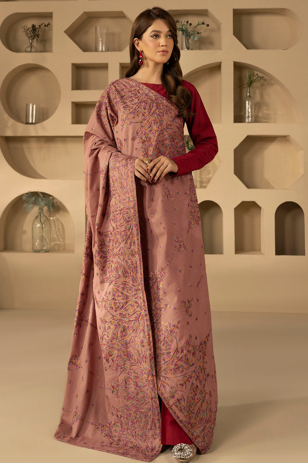 4913-PARIZIA EMBROIDERED KHADDAR SHAWL