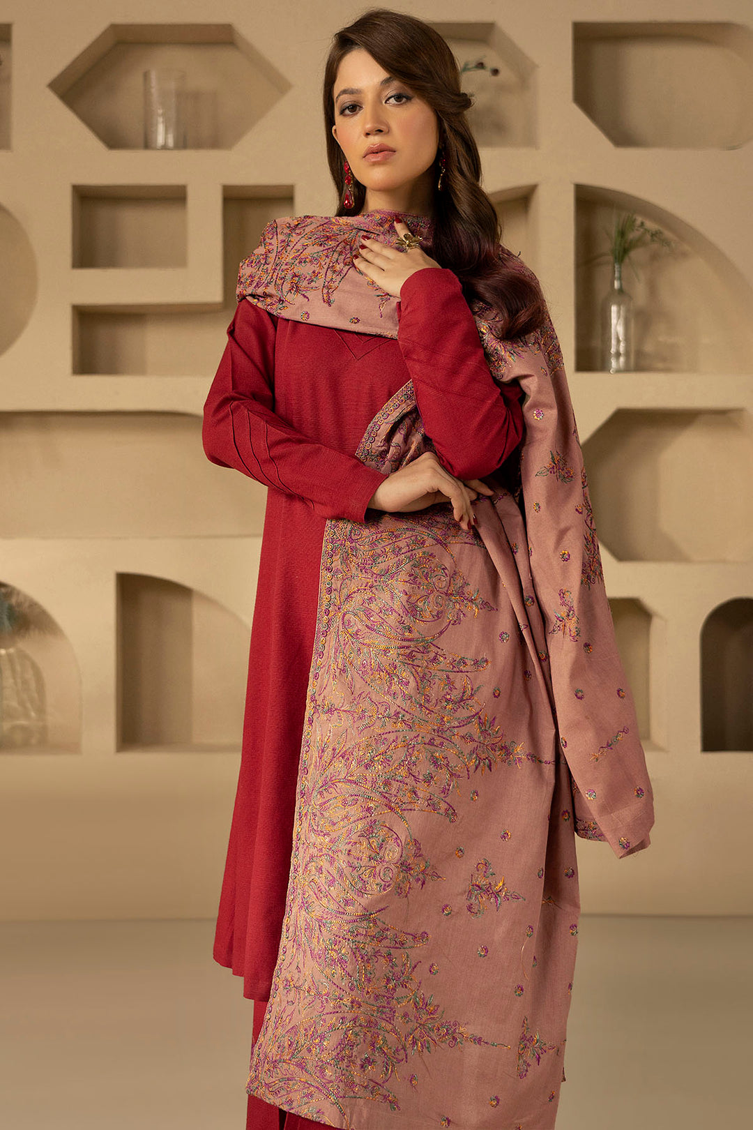 4913-PARIZIA EMBROIDERED KHADDAR SHAWL