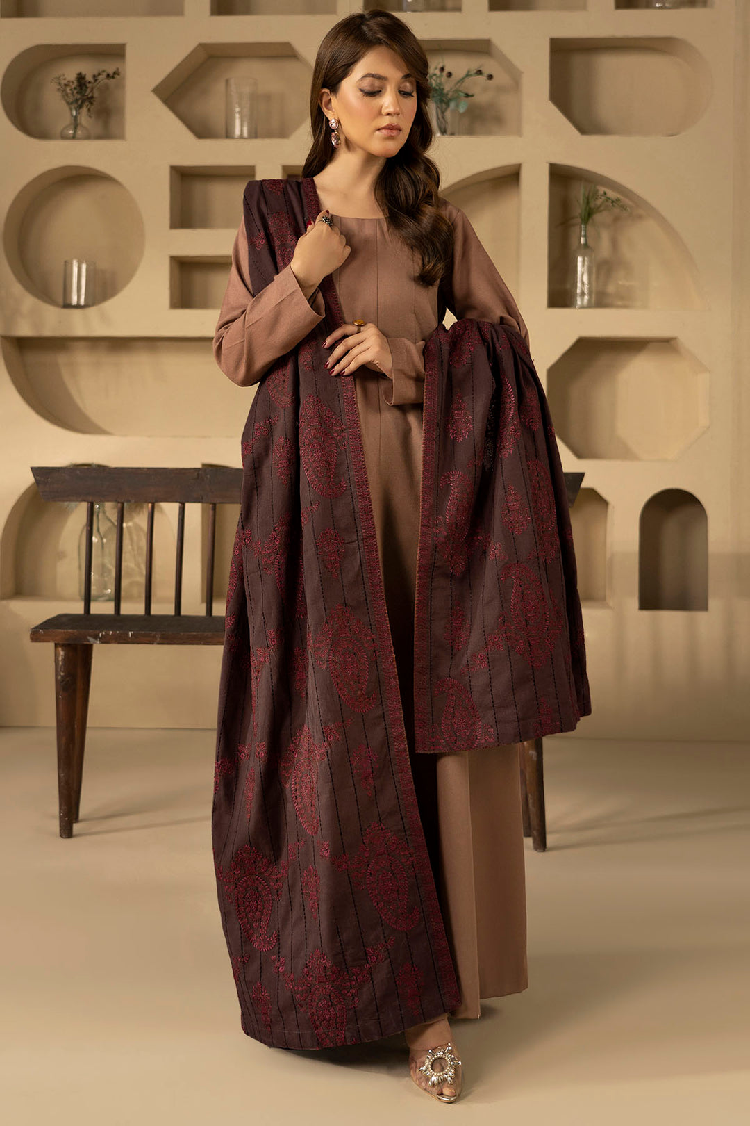 4919-MANAR EMBROIDERED KHADDAR SHAWL