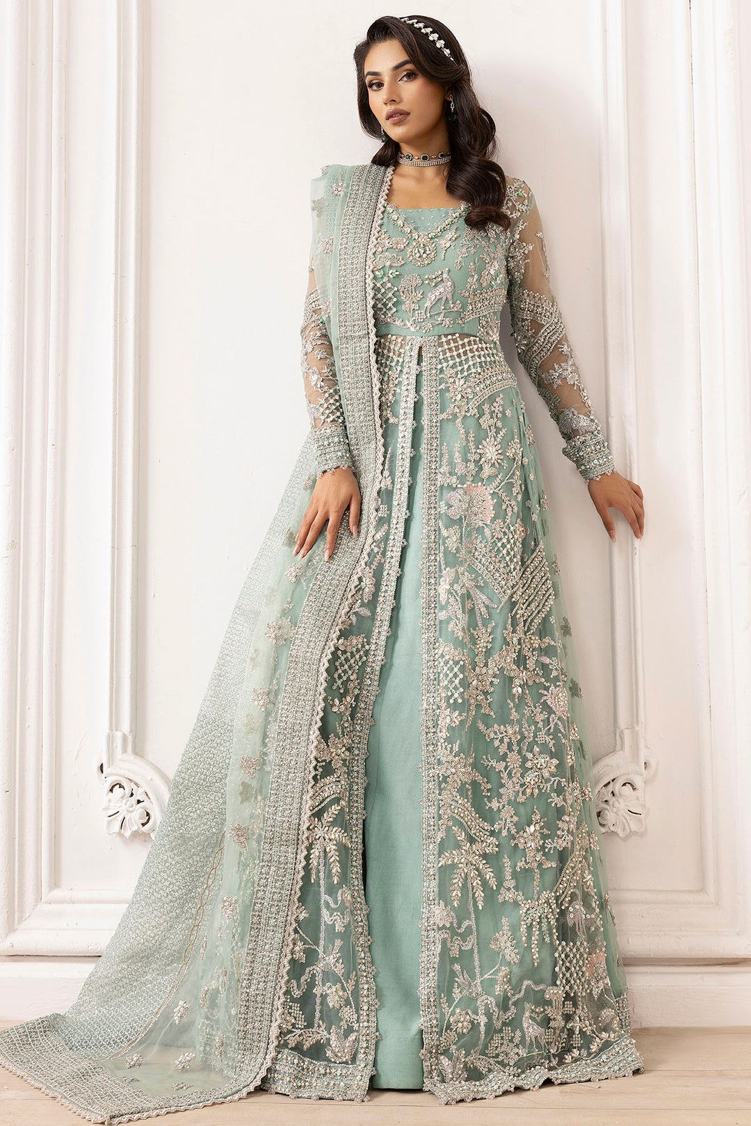 4932-AROOSH EMBROIDERED SILK NET STITCHED