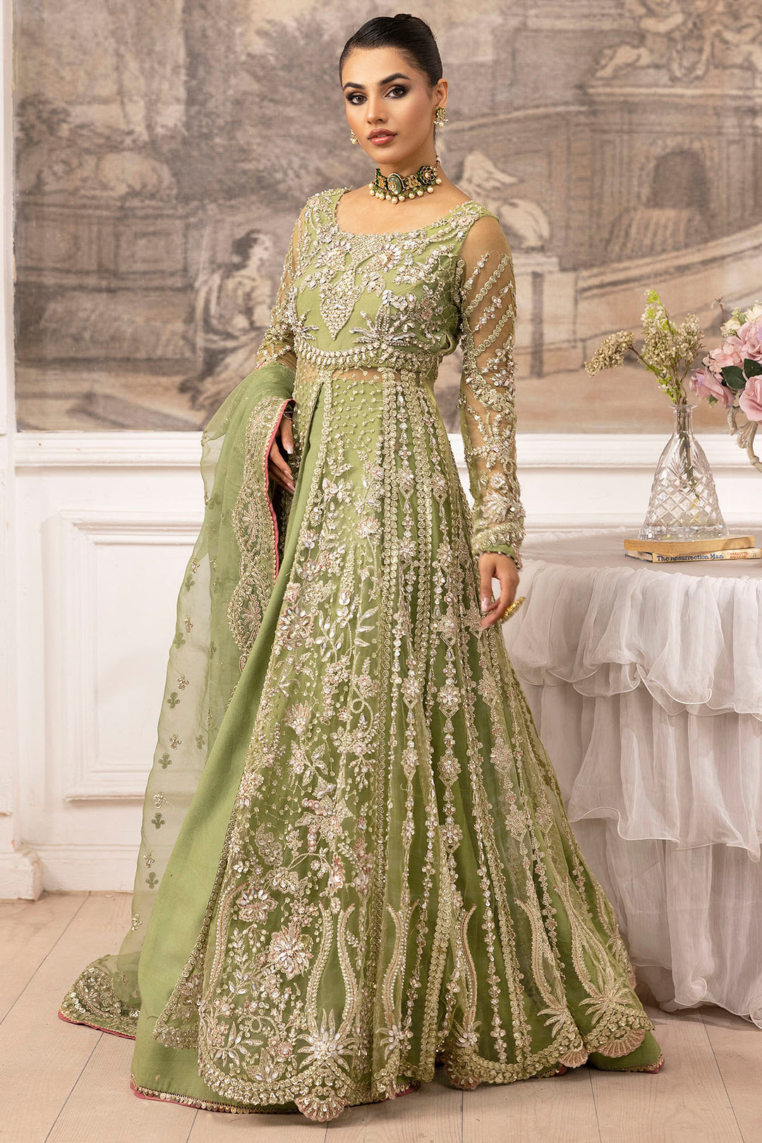 4933-IYARA EMBROIDERED SILK NET STITCHED