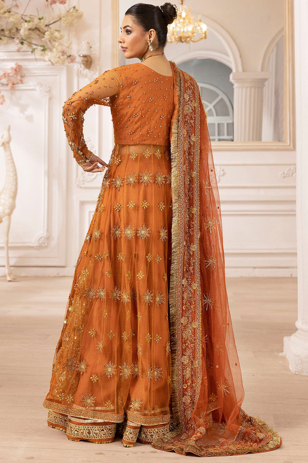 4938-RAHA EMBROIDERED SILK NET STITCHED
