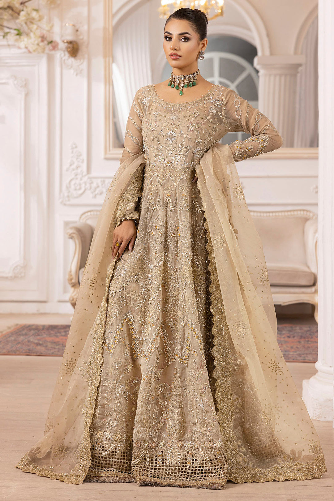 4940-LAIRA EMBROIDERED ORGANZA UNSTITCHED