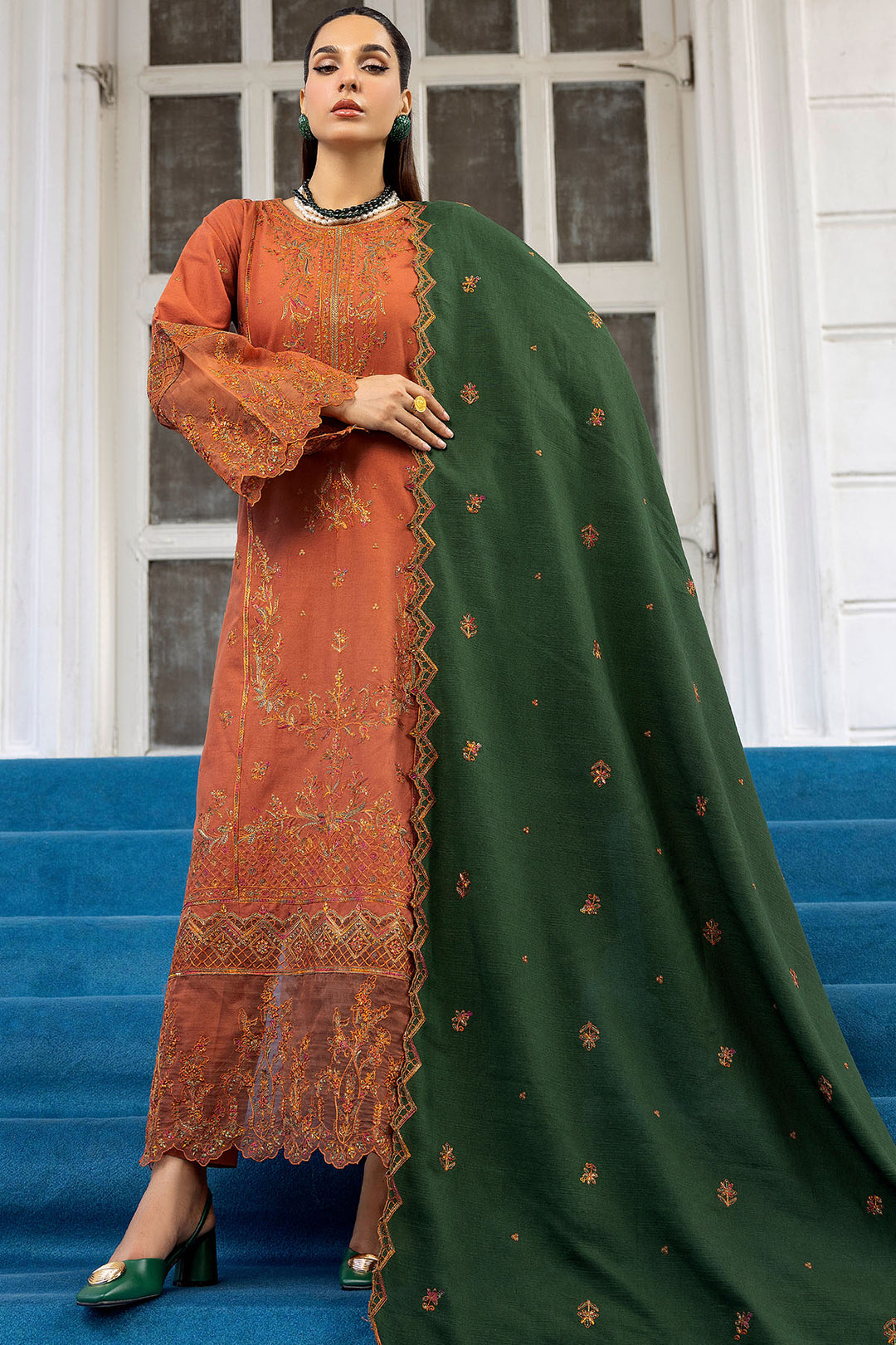 4997-PERISA EMBROIDERED KHADDAR STITCHED