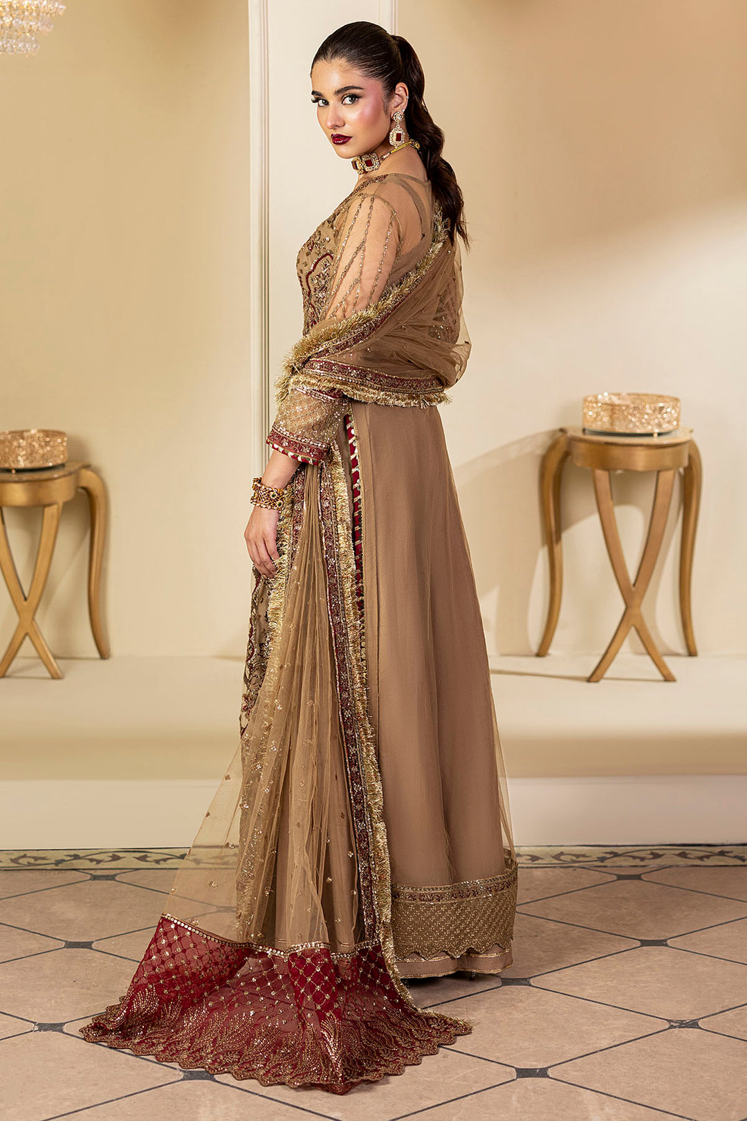 5132-MYLAH EMBROIDERED SILK NET UNSTITCHED