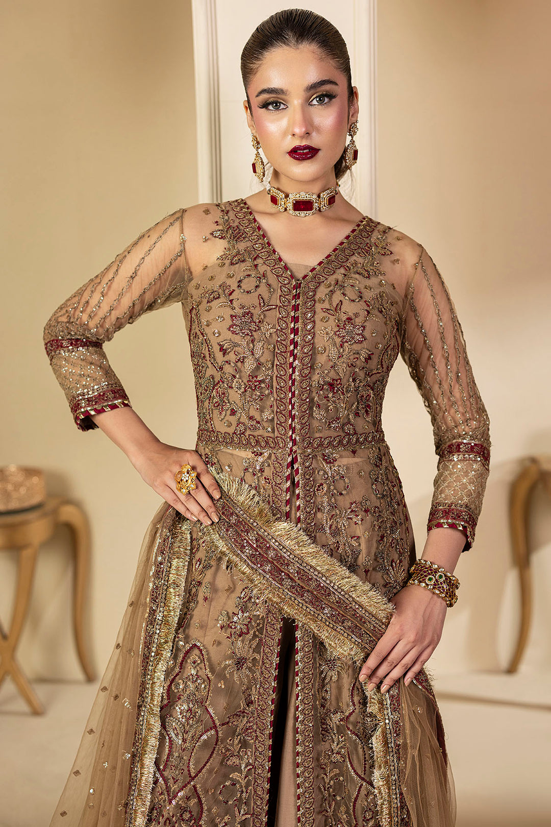 5132-MYLAH EMBROIDERED SILK NET UNSTITCHED