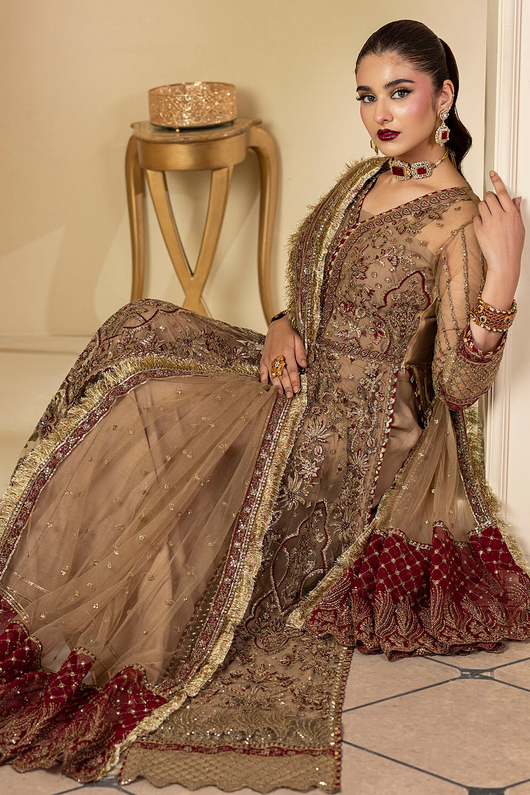 5132-MYLAH EMBROIDERED SILK NET STITCHED