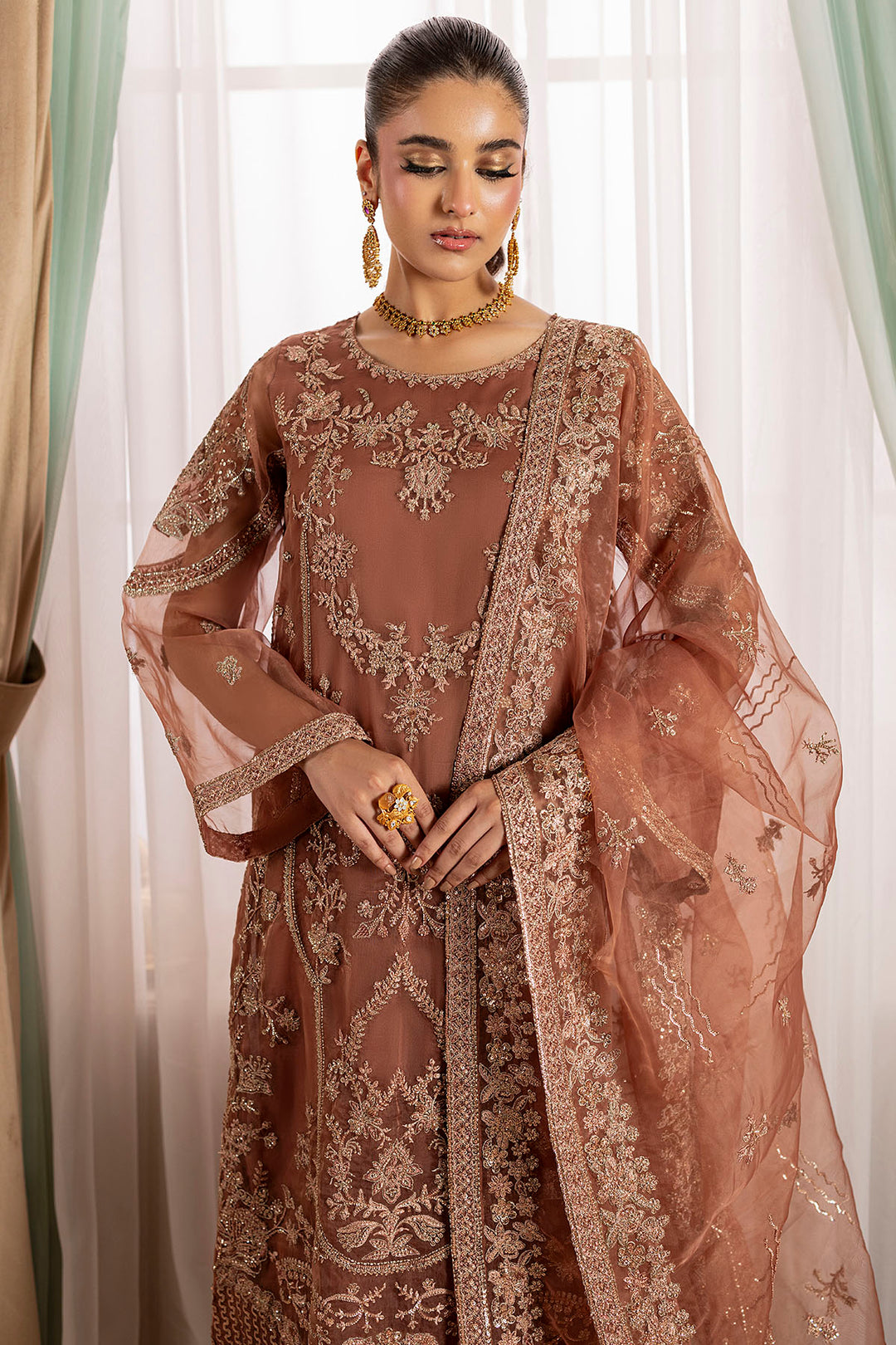5136-JOURNEE EMBROIDERED ORGANZA UNSTITCHED