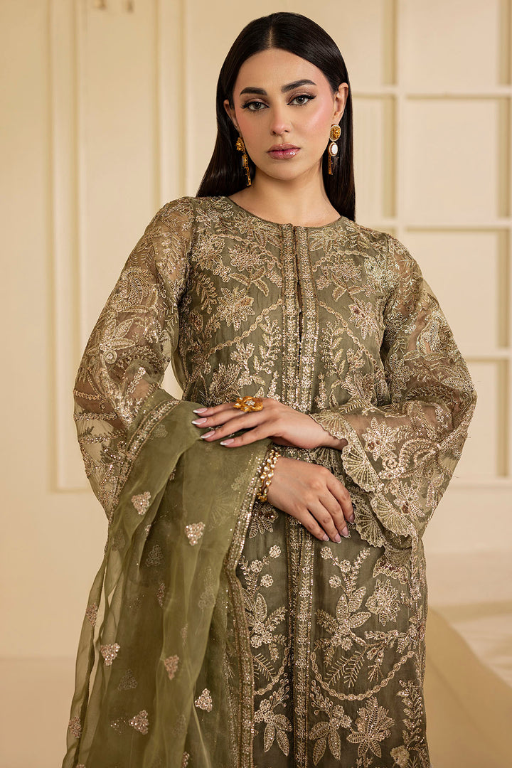 5137-GREEN EMBROIDERED ORGANZA UNSTITCHED