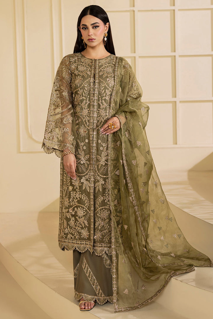 5137-GREEN EMBROIDERED ORGANZA UNSTITCHED