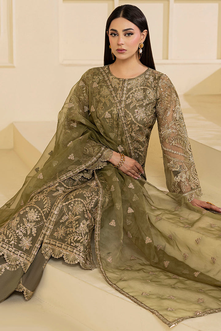 5137-GREEN EMBROIDERED ORGANZA STITCHED