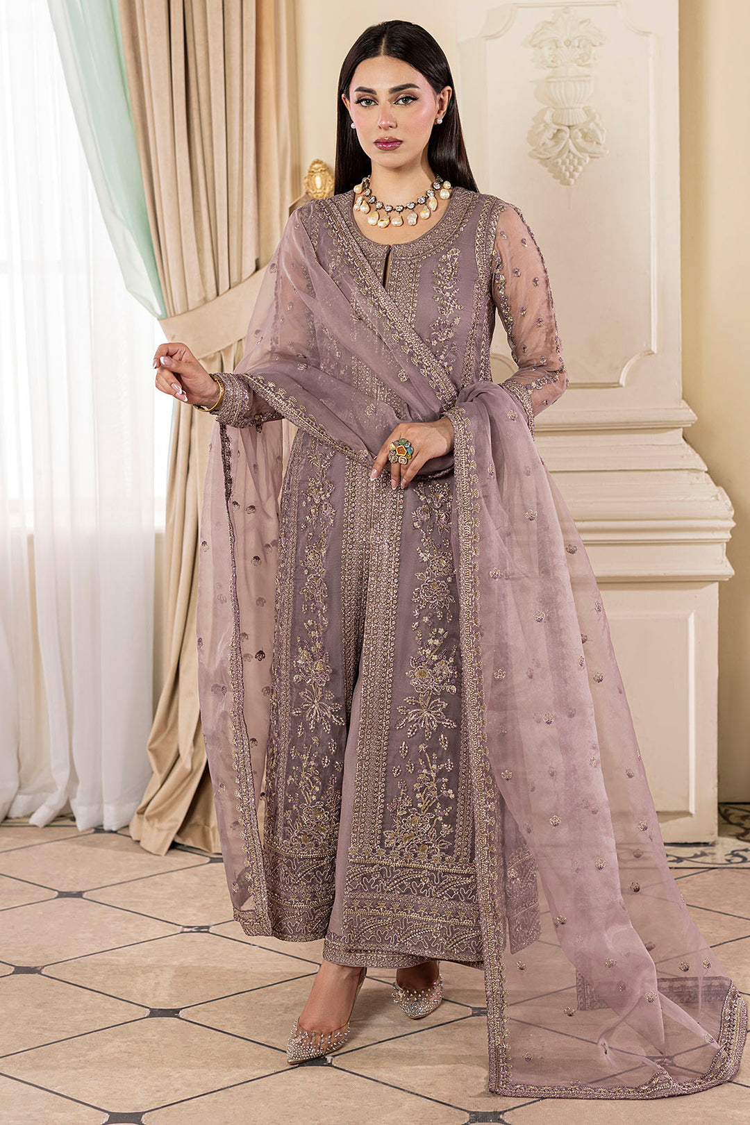 5138-OLEA EMBROIDERED ORGANZA STITCHED