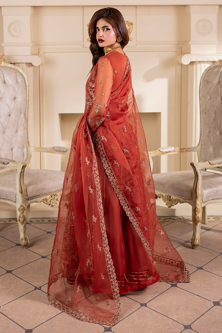 5139-BROWN EMBROIDERED ORGANZA STITCHED