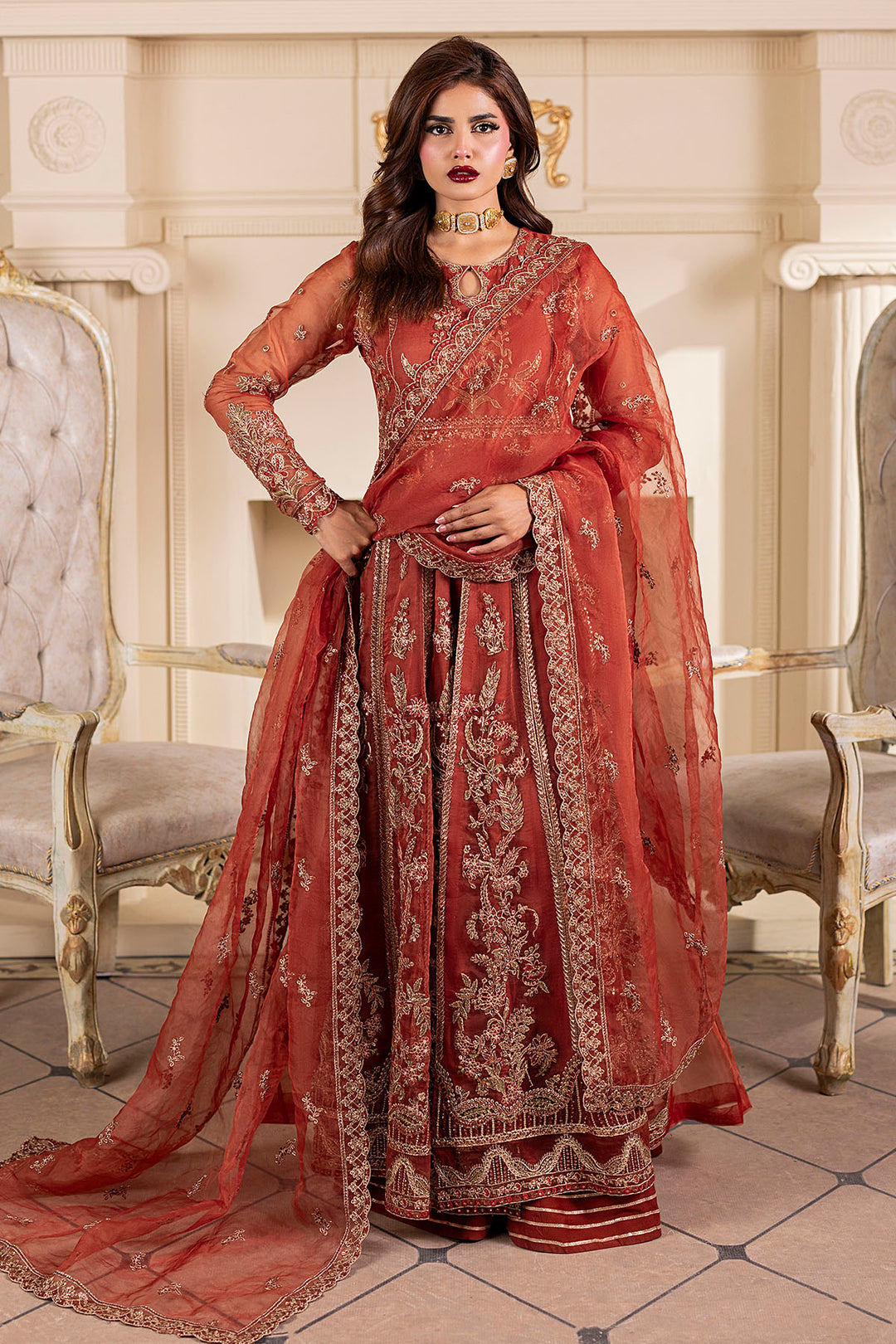 5139-BRANDY EMBROIDERED ORGANZA UNSTITCHED