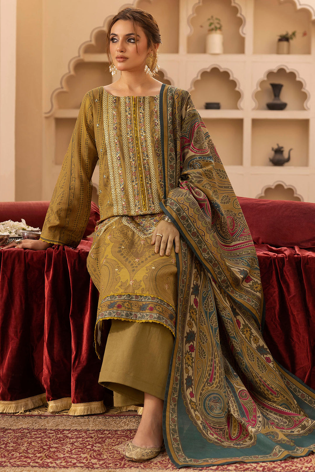 5203-UMMID EMBROIDERED KHADDAR UNSTITCHED