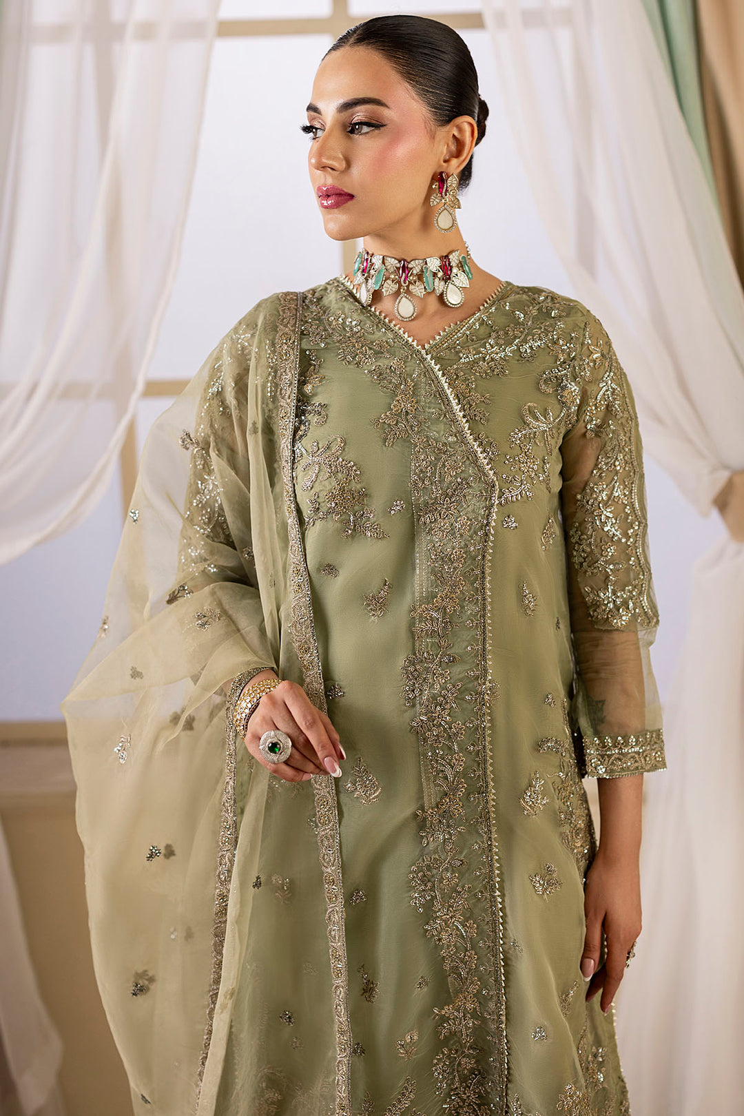 5250-JULIA EMBROIDERED ORGANZA STITCHED