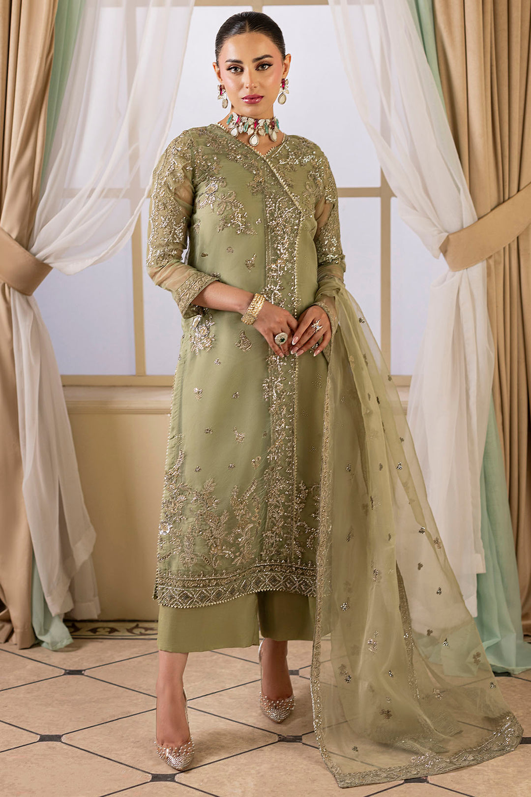 5250-JULIA EMBROIDERED ORGANZA STITCHED
