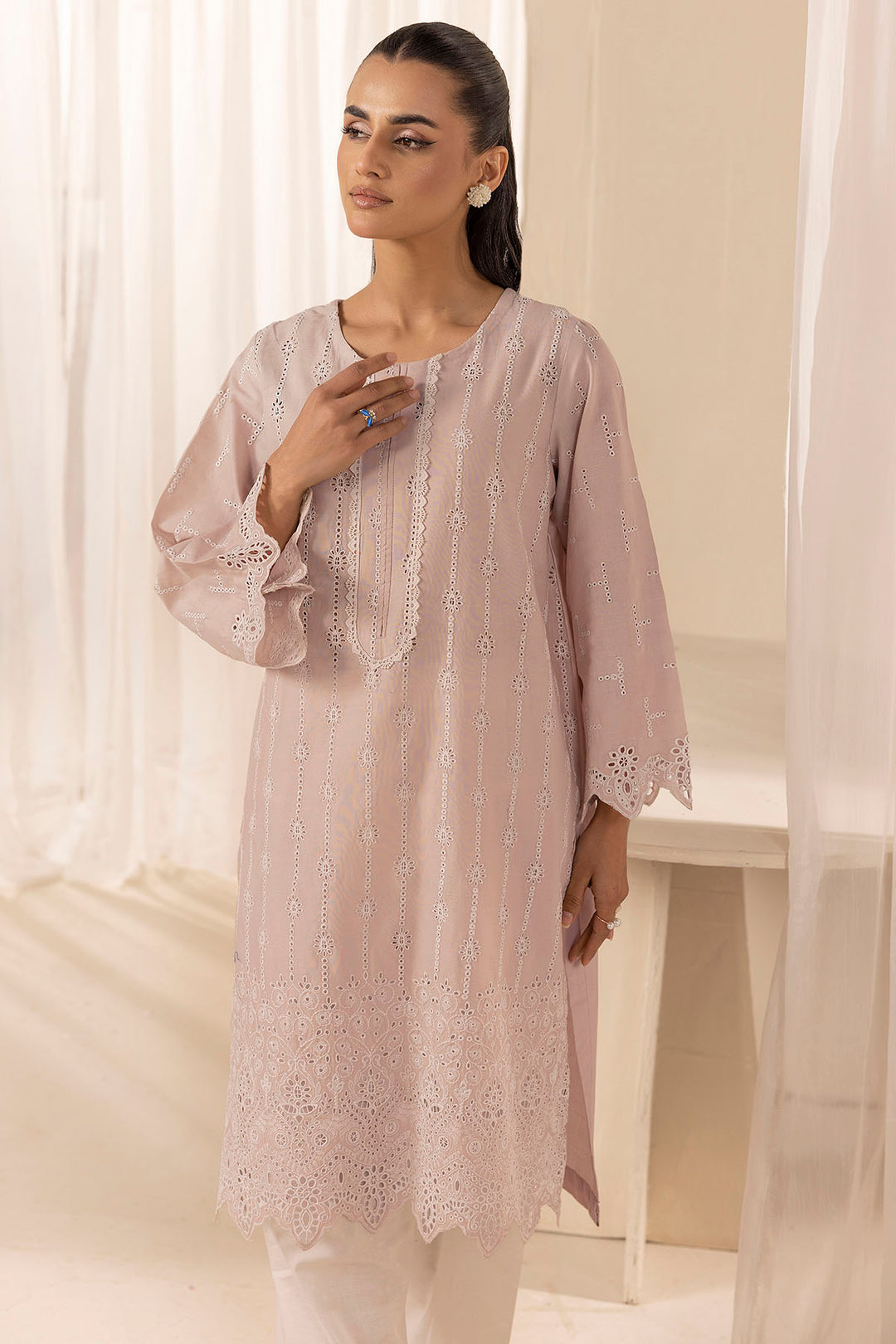 5280-TURQVOISE EMBROIDERED CAMBRIC STITCHED