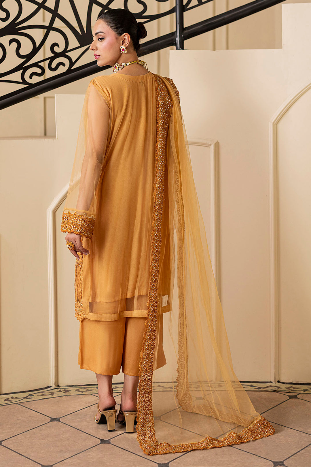 5331-SPHENE EMBROIDERED SILK NET STITCHED
