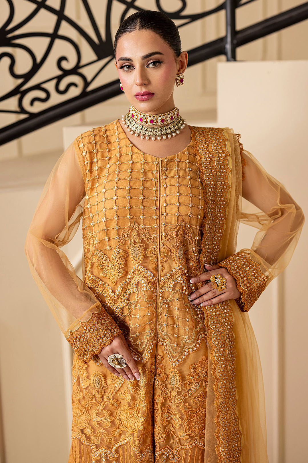 5331-SPHENE EMBROIDERED SILK NET STITCHED