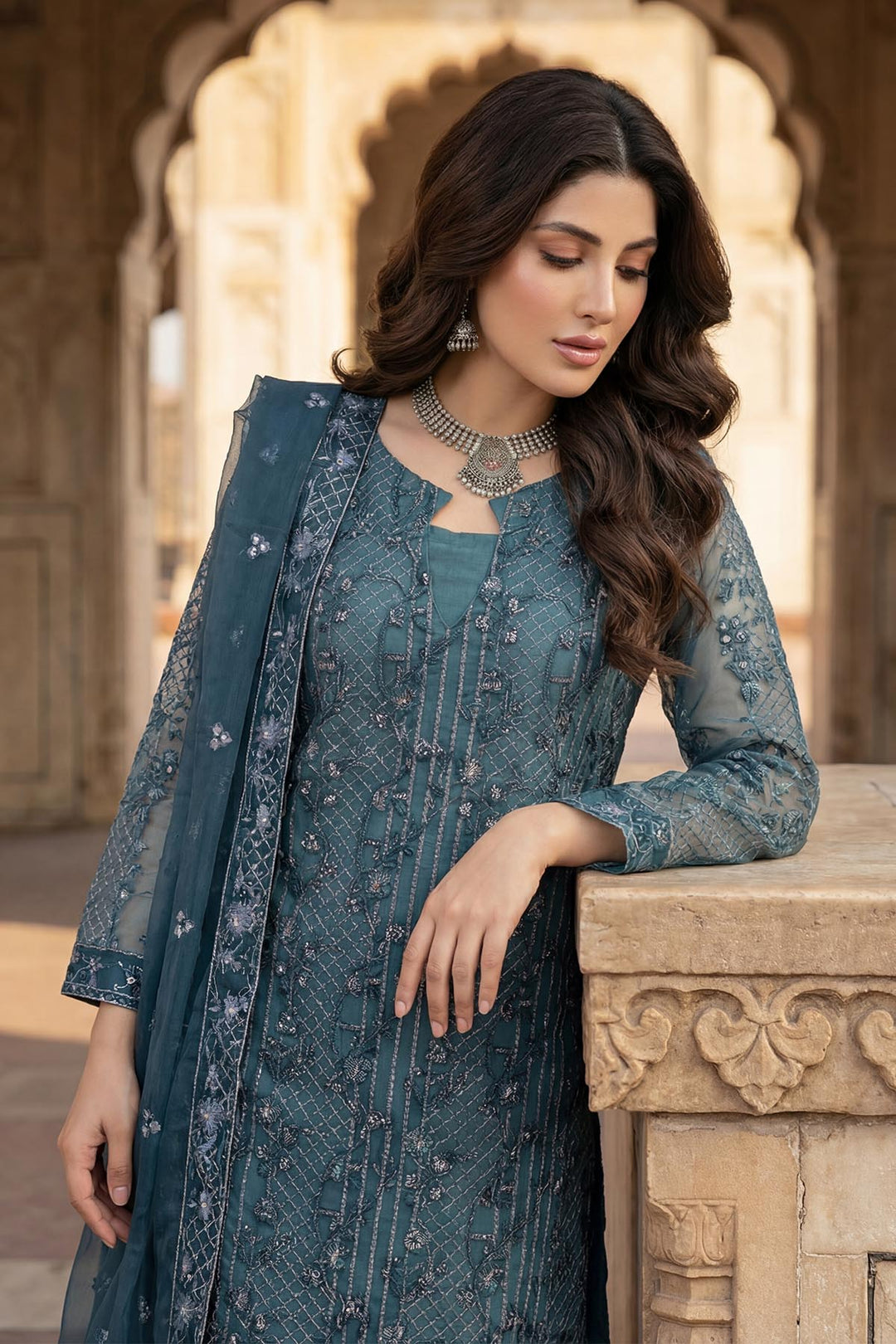 5335-AAIDA EMBROIDERED ORGANZA STITCHED