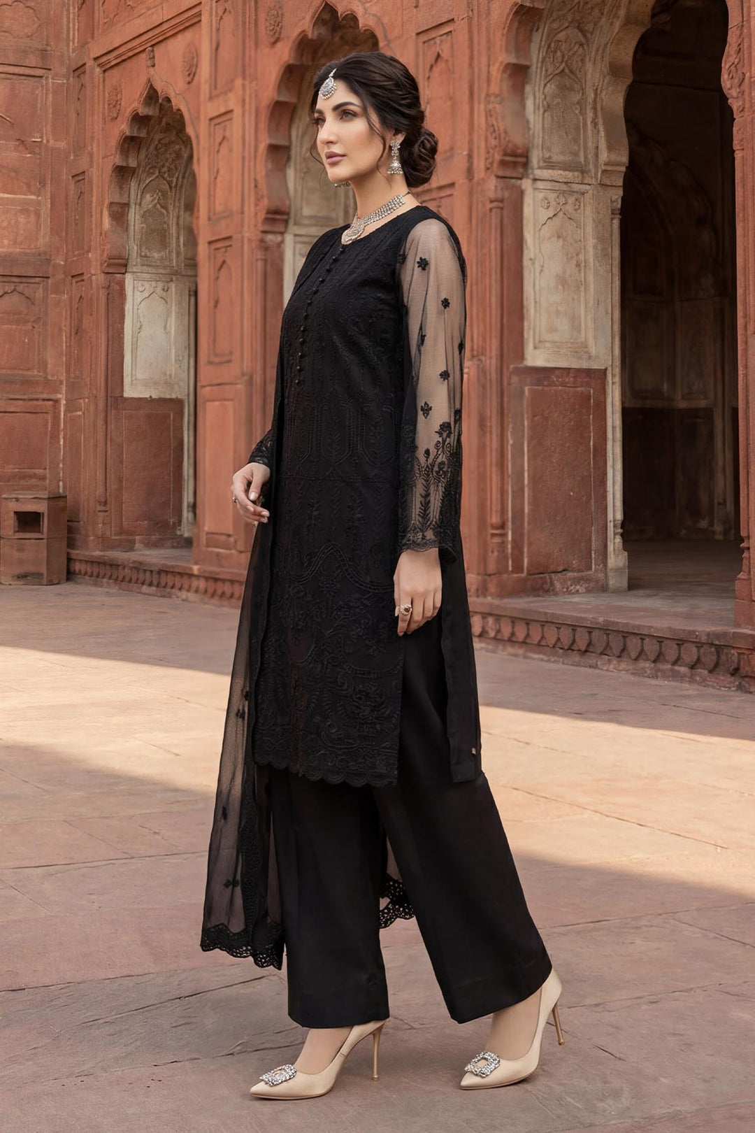 5339-EISLEY EMBROIDERED SILK NET STITCHED