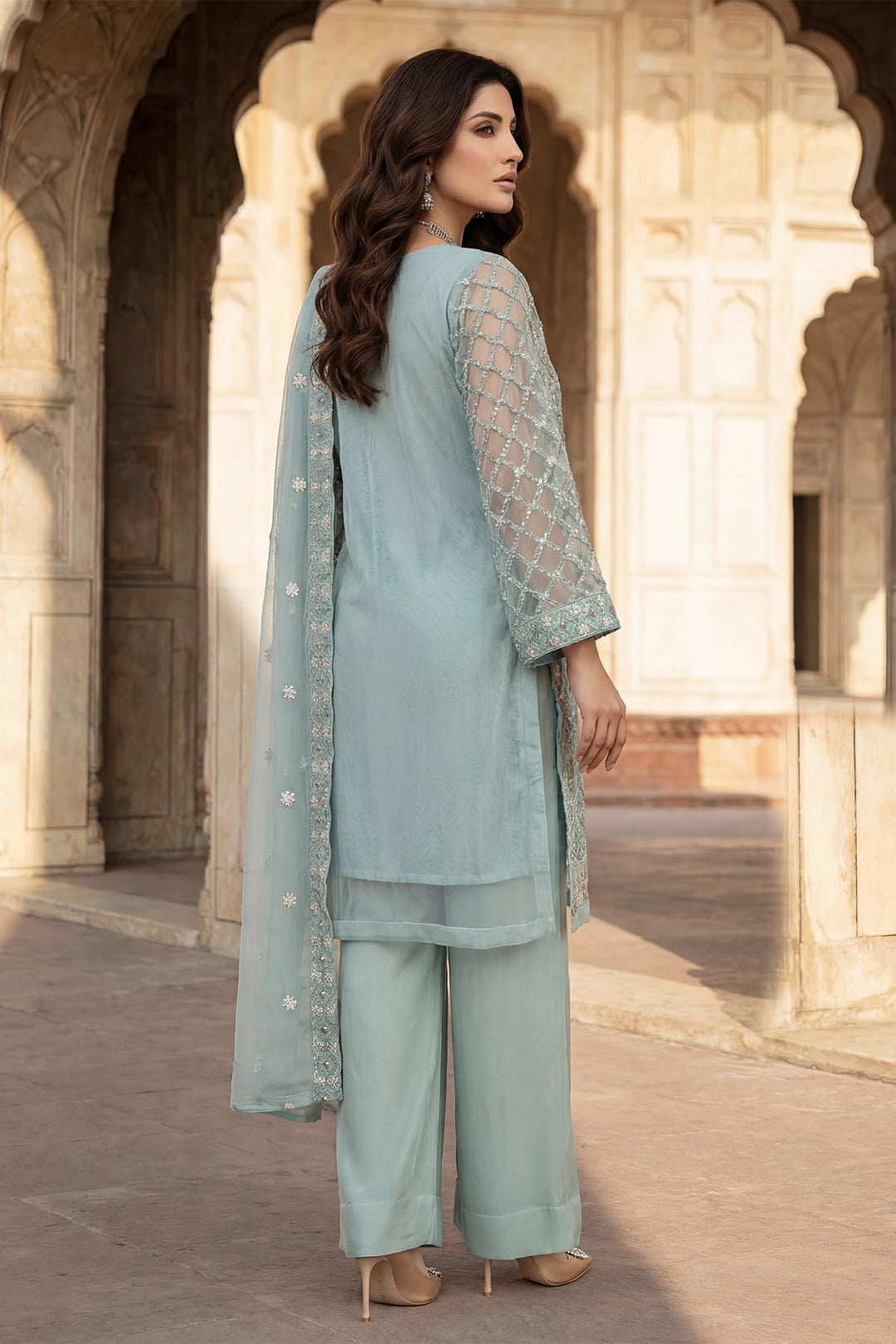 5342-ZOSIA EMBROIDERED SILK NET STITCHED