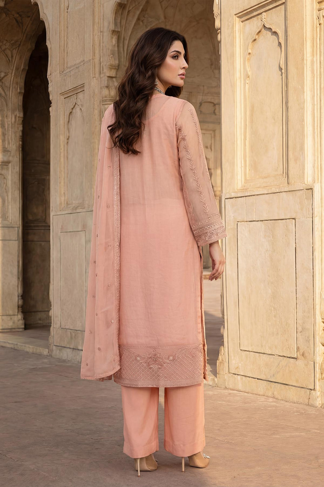 5343-DAMIRA EMBROIDERED SILK NET STITCHED