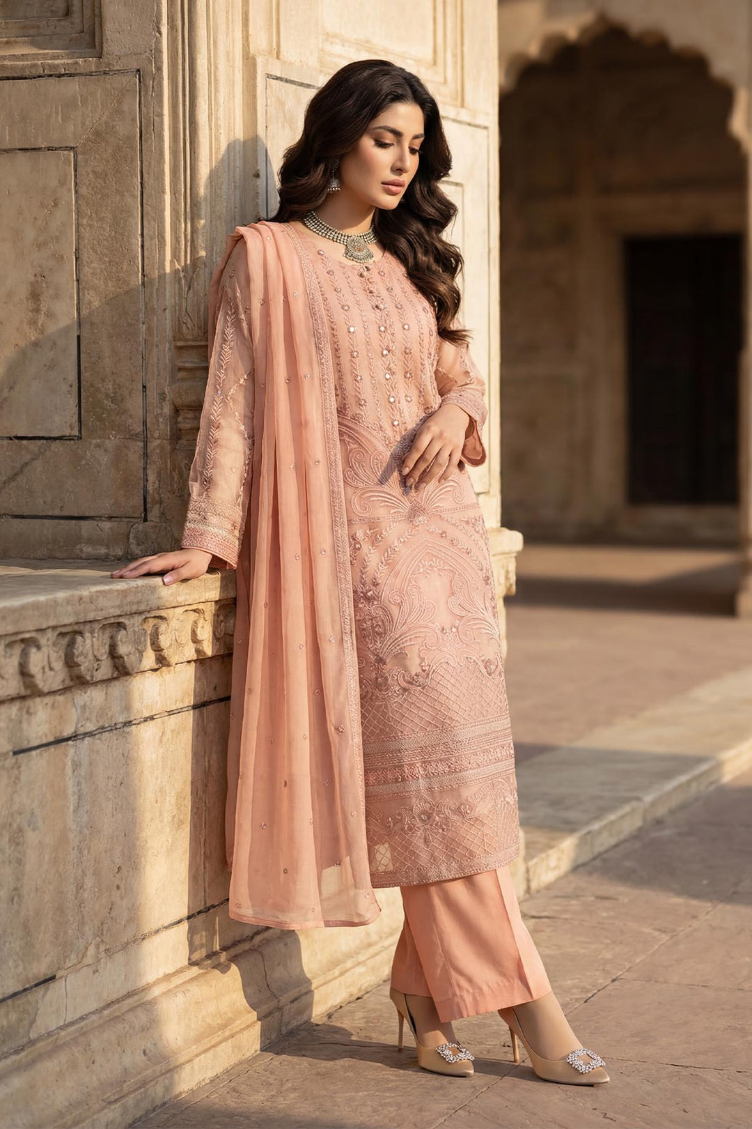 5343-DAMIRA EMBROIDERED SILK NET STITCHED