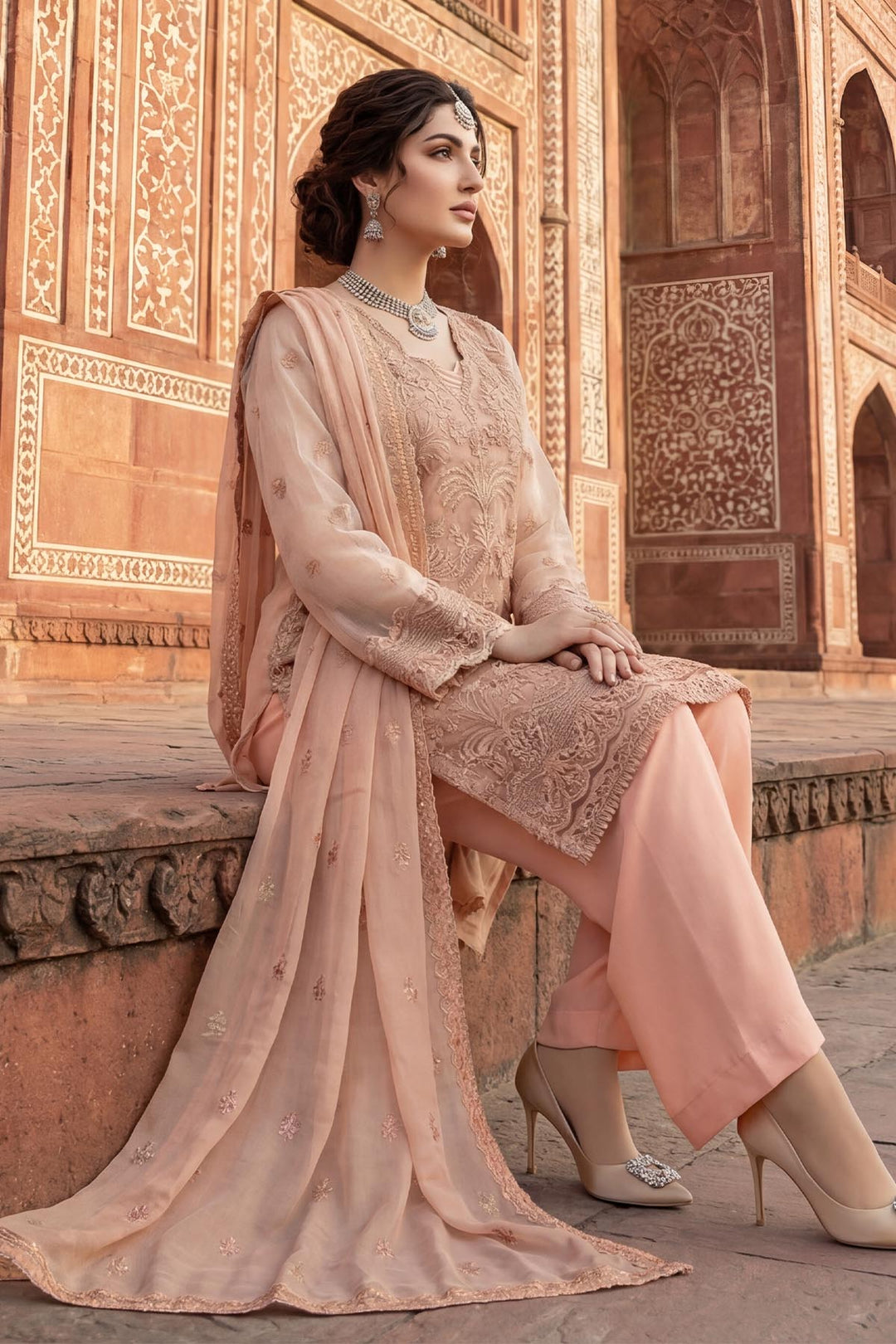 5344-ISLA EMBROIDERED SILK NET STITCHED