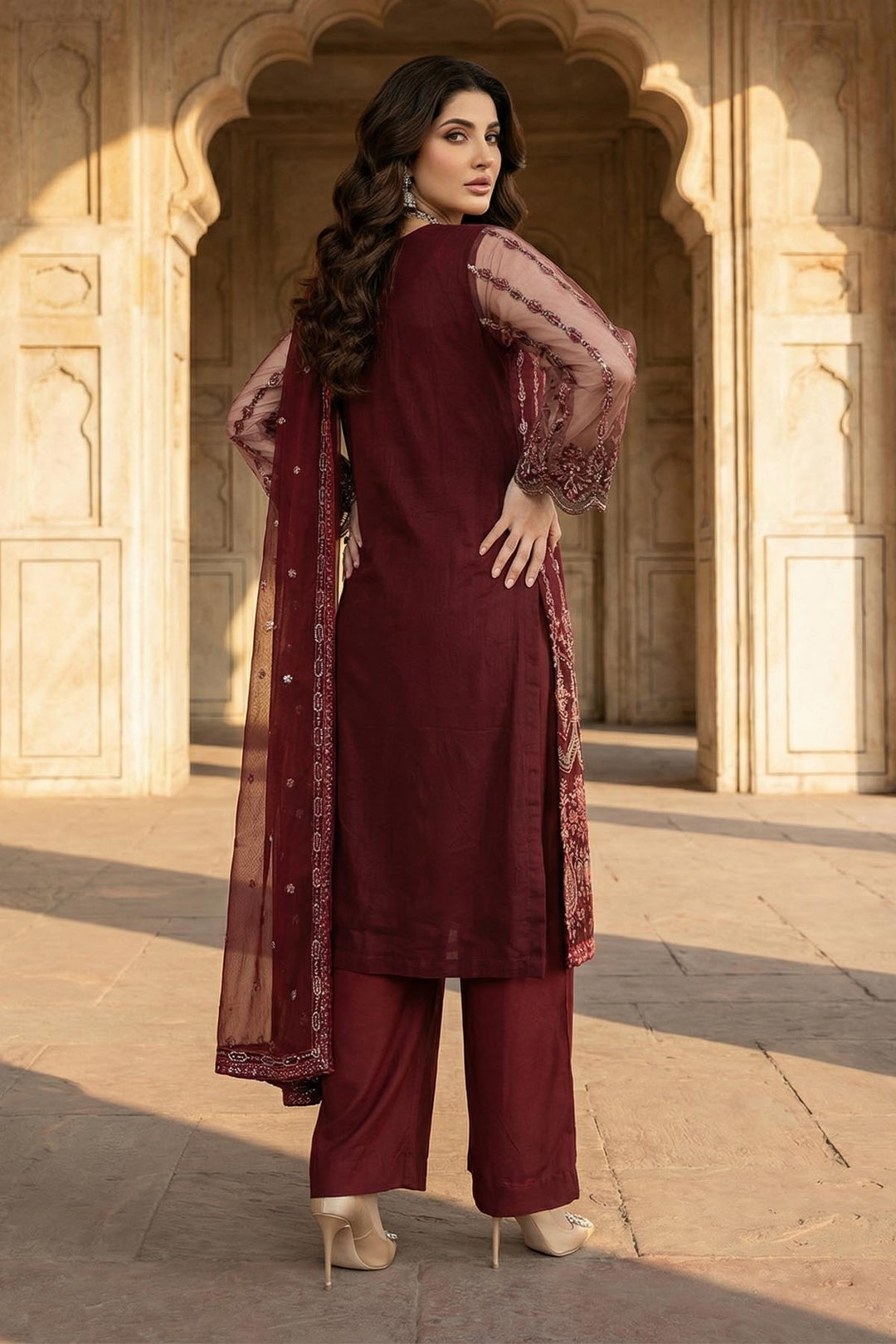 5345-NAOMI EMBROIDERED SILK NET STITCHED