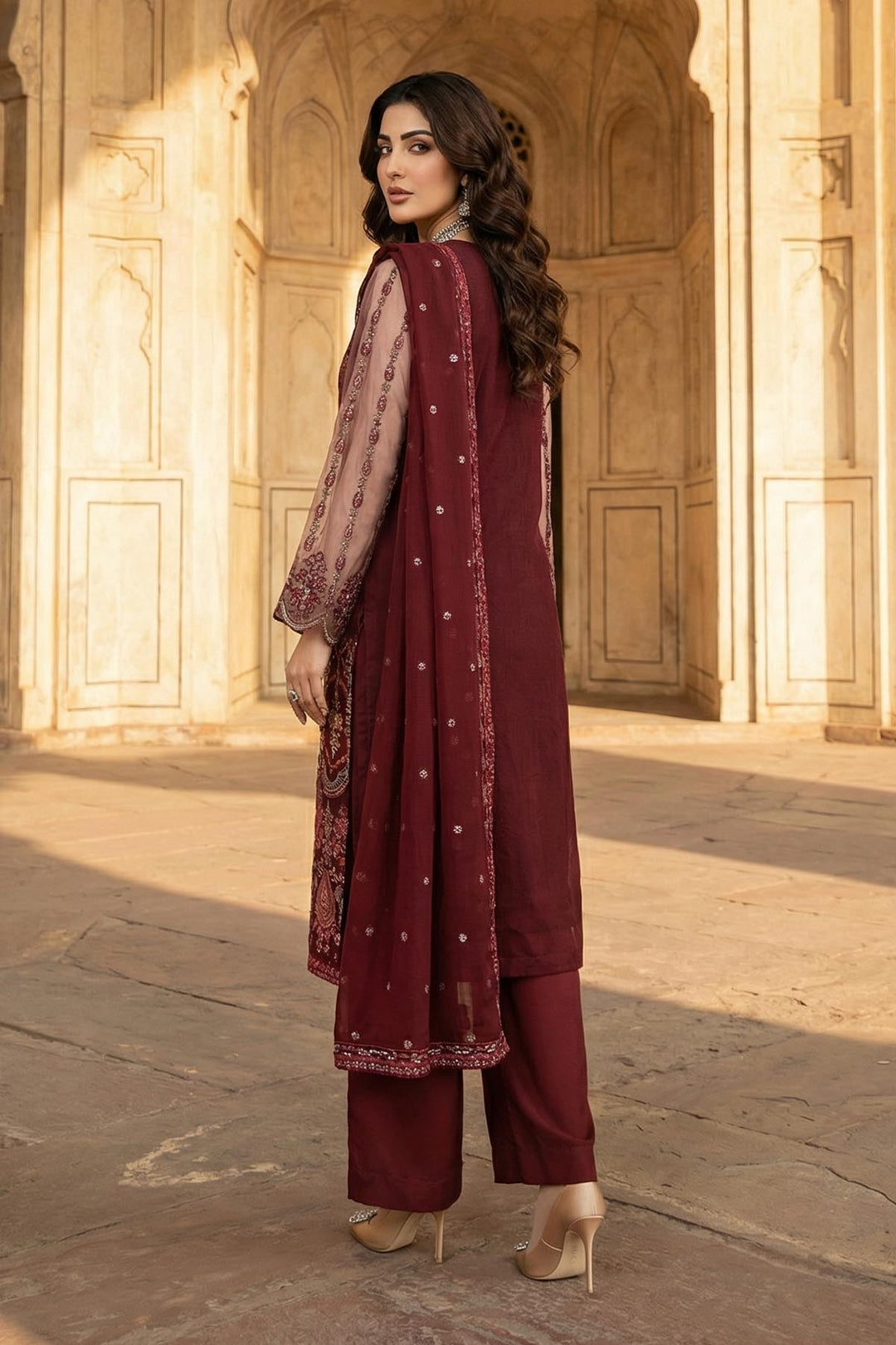 5345-NAOMI EMBROIDERED SILK NET STITCHED