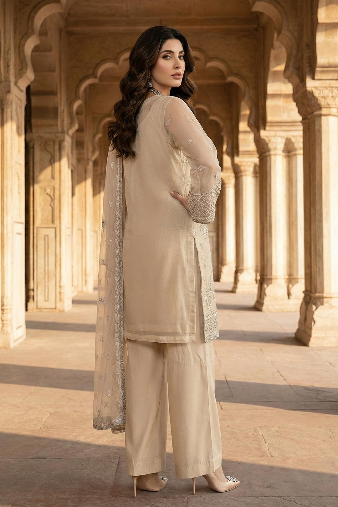 5347-ZOE EMBROIDERED SILK NET STITCHED