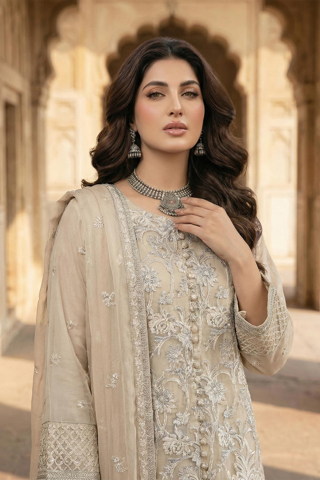 5347-ZOE EMBROIDERED SILK NET STITCHED