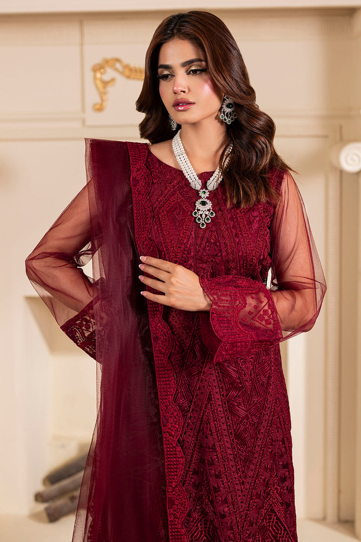 5348-RUBY EMBROIDERED SILK NET STITCHED