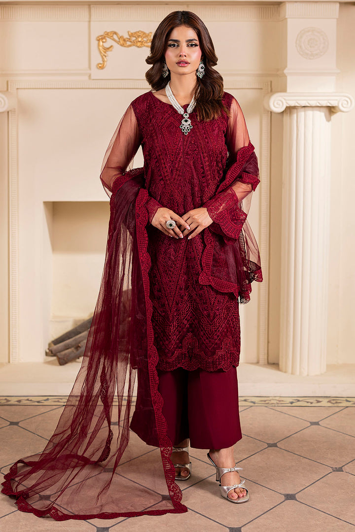 5348-RUBY EMBROIDERED SILK NET STITCHED