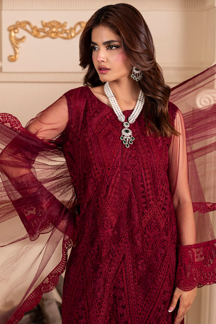 5348-RUBY EMBROIDERED SILK NET STITCHED