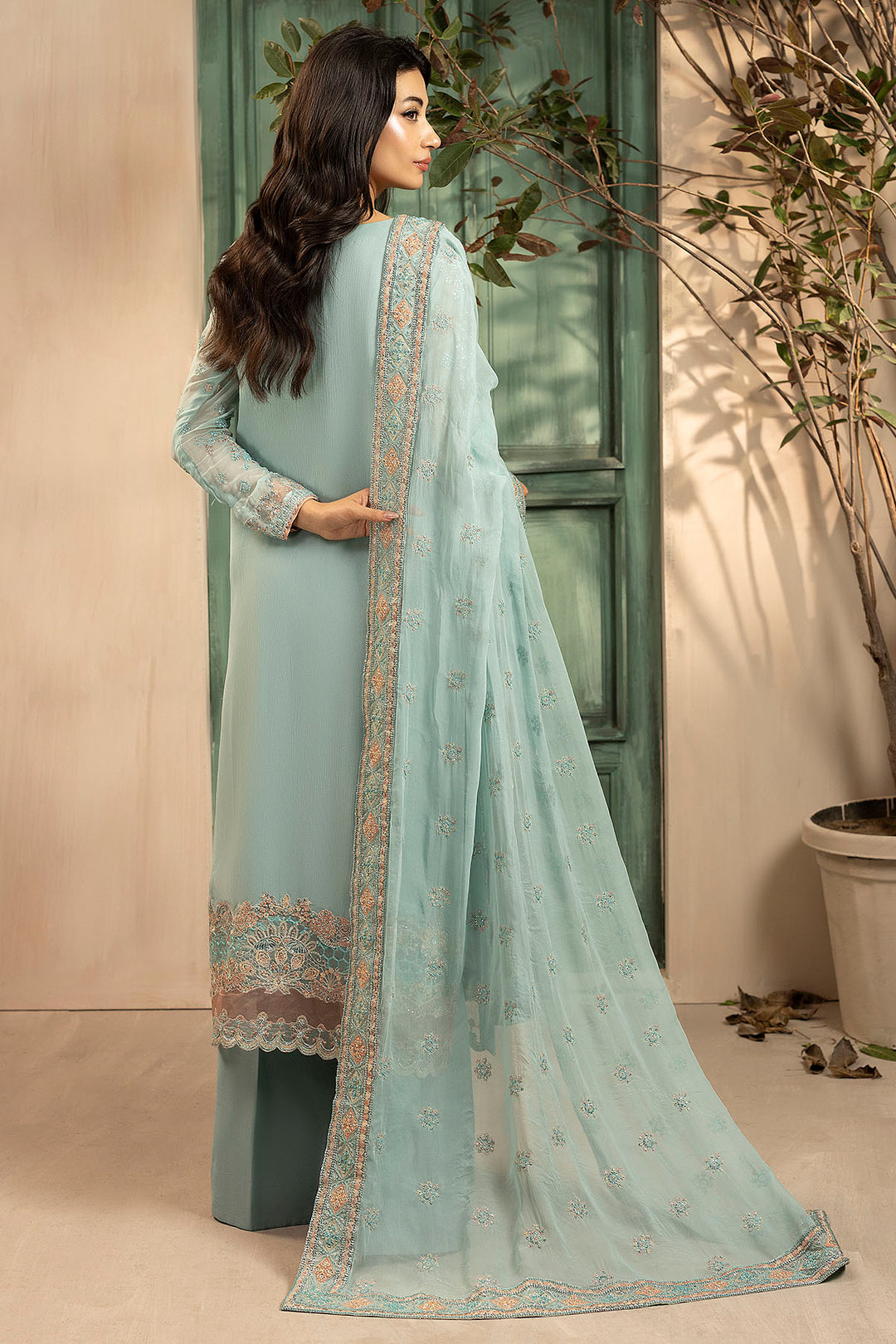 5574-FLORA EMBROIDERED CRINKLE CHIFFON UNSTITCHED