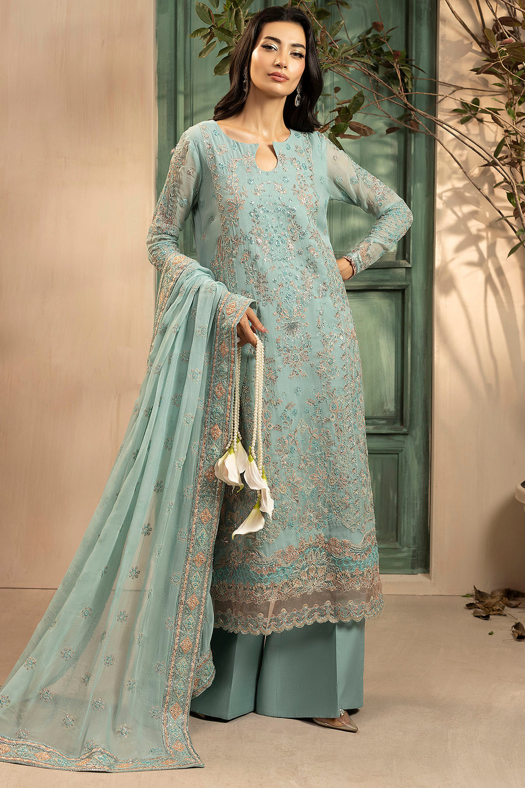 5574-FLORA EMBROIDERED CRINKLE CHIFFON UNSTITCHED