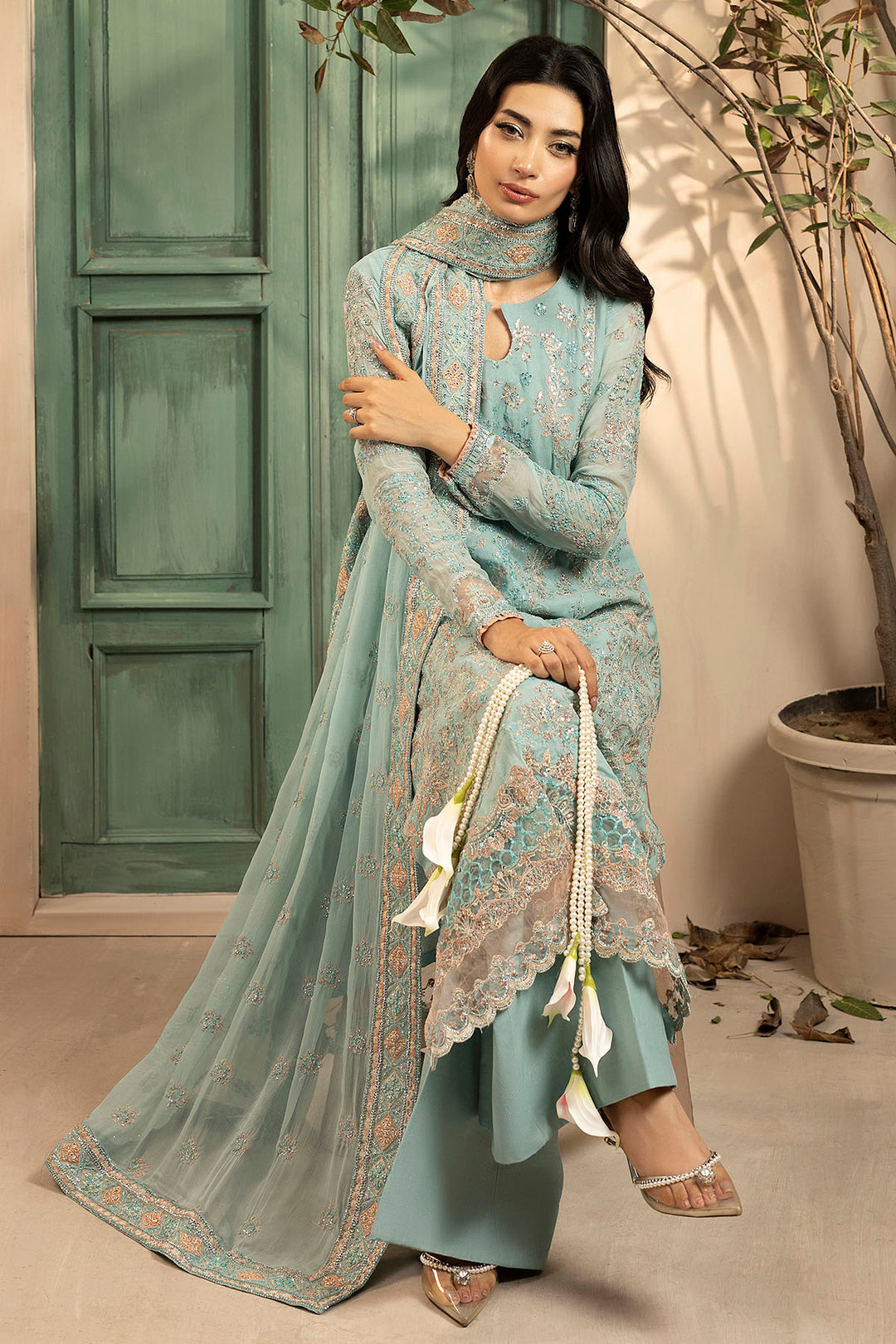 5574-FLORA EMBROIDERED CRINKLE CHIFFON UNSTITCHED