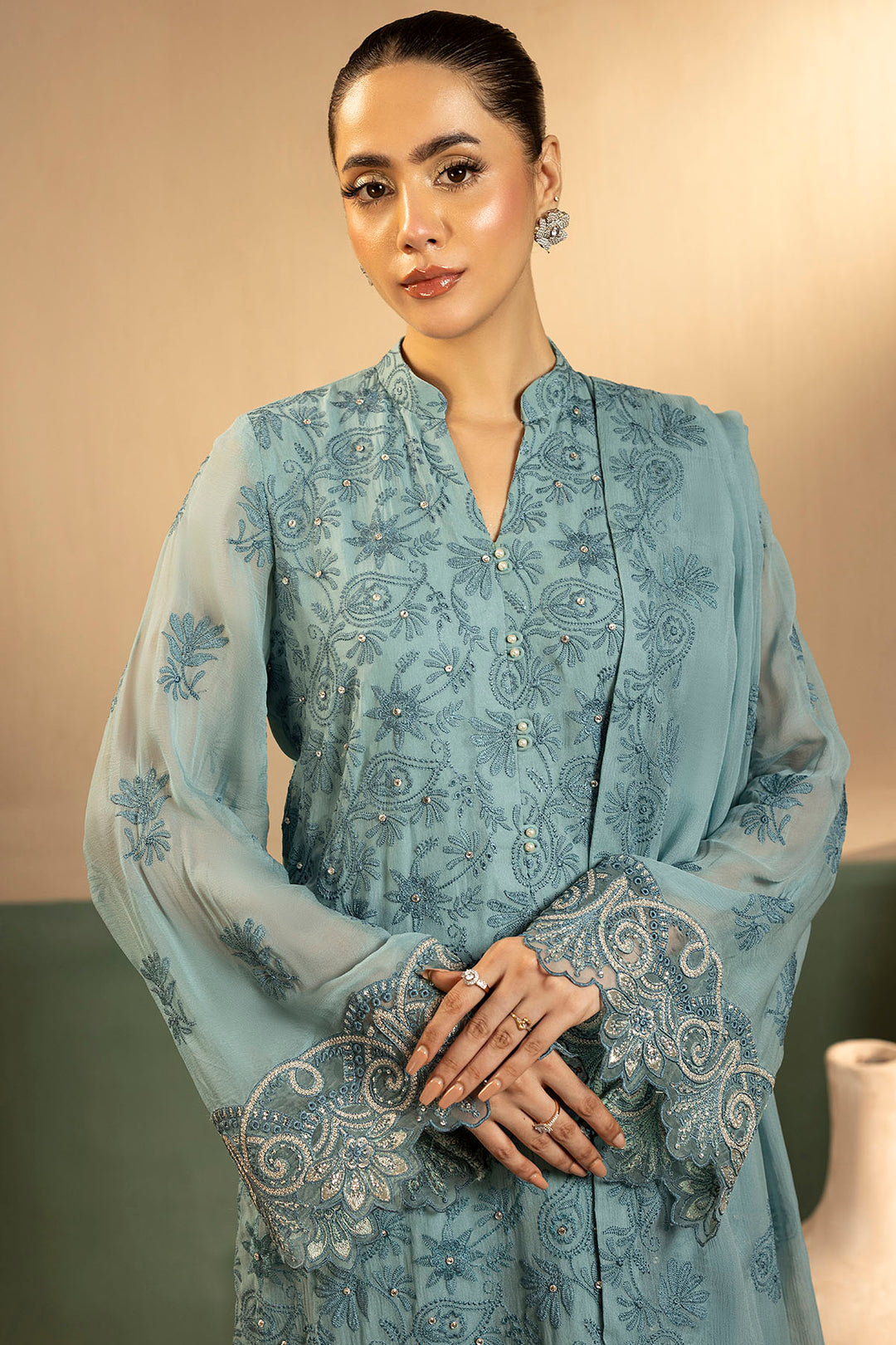 5651-FAYE EMBROIDERED CRINKLE CHIFFON UNSTITCHED