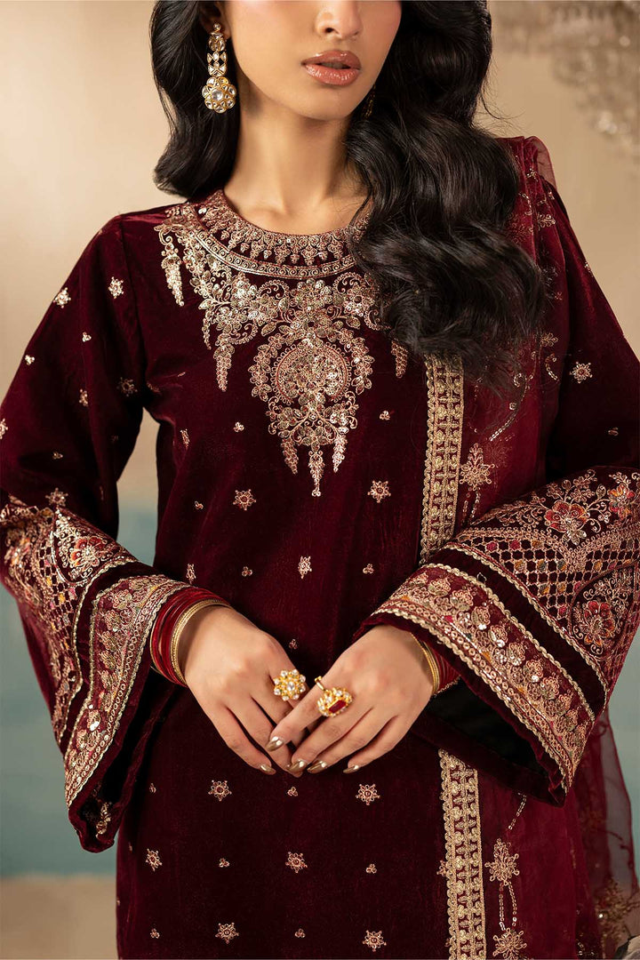 5667-SKY EMBROIDERED VELVET UNSTITCHED