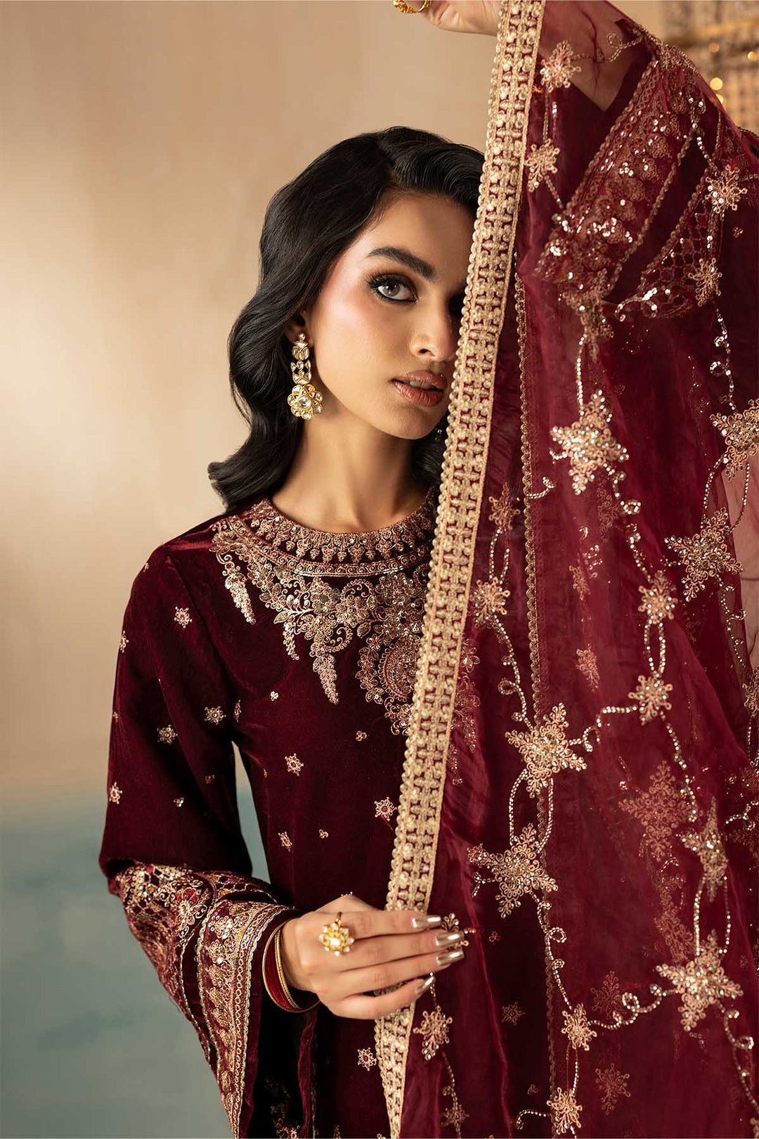 5667-SKY EMBROIDERED VELVET UNSTITCHED