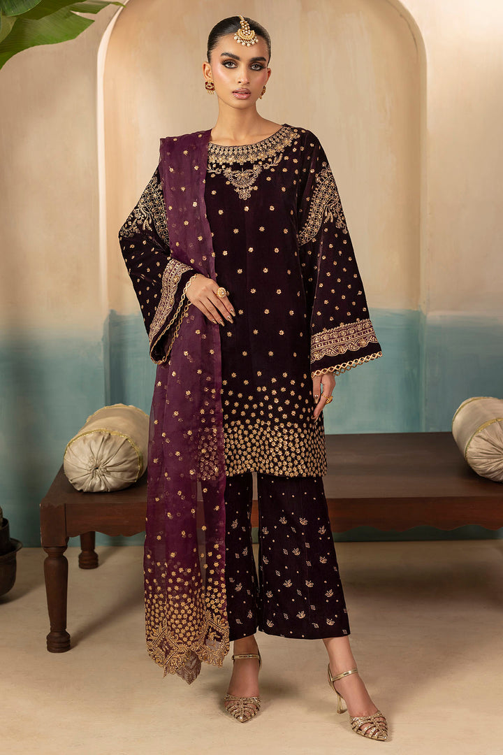 5668-CORAL EMBROIDERED VELVET STITCHED