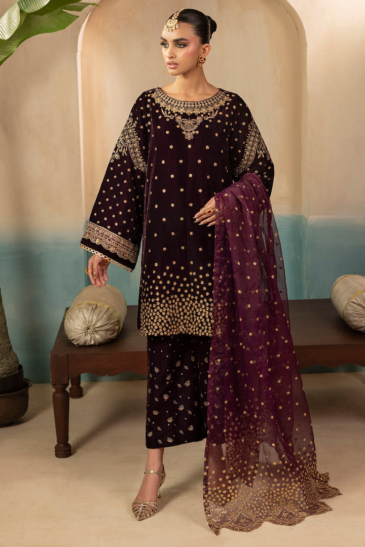 5668-CORAL EMBROIDERED VELVET UNSTITCHED