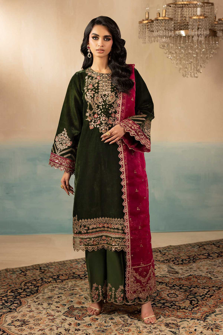 5669-SAGE EMBROIDERED VELVET UNSTITCHED