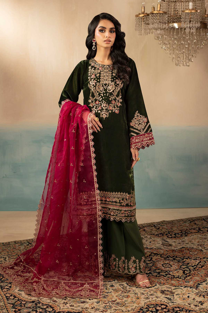 5669-SAGE EMBROIDERED VELVET UNSTITCHED