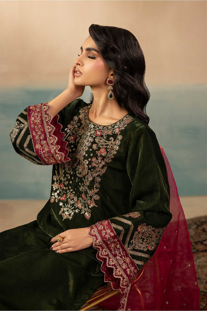 5669-SAGE EMBROIDERED VELVET UNSTITCHED