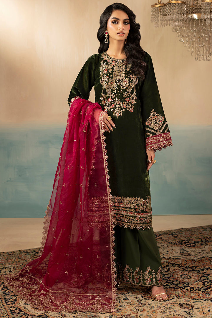 5669-SAGE EMBROIDERED VELVET UNSTITCHED