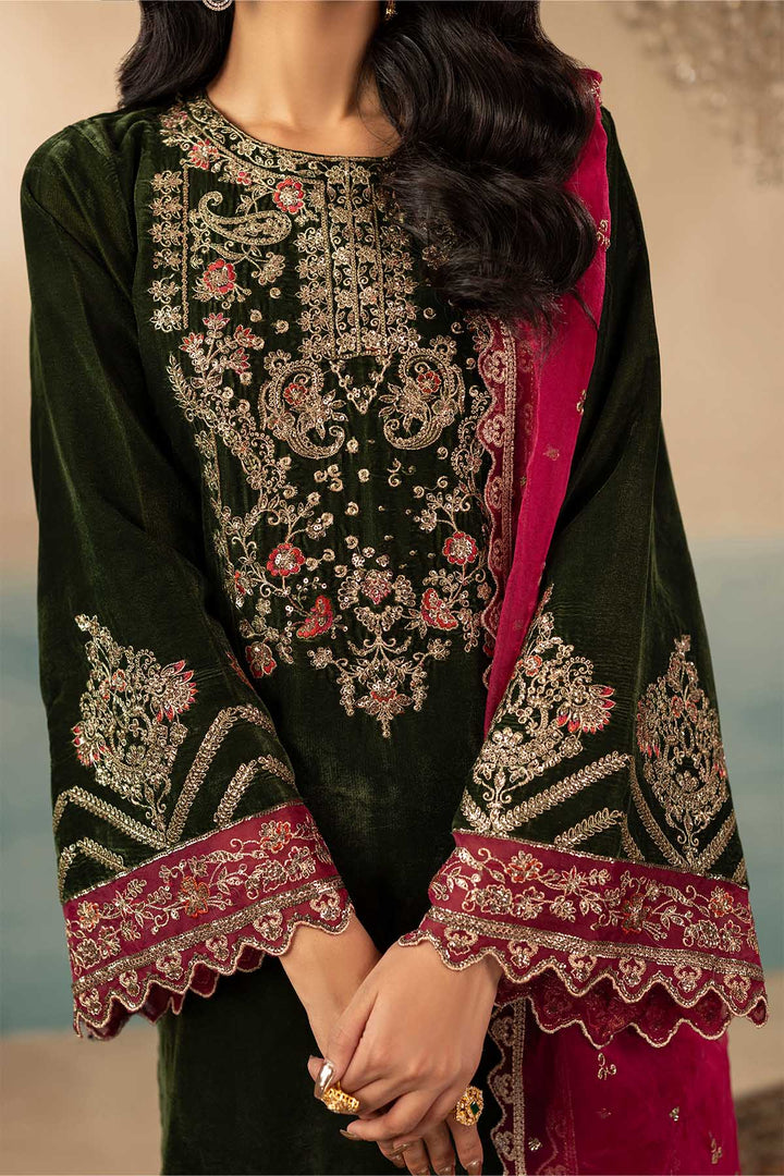 5669-SAGE EMBROIDERED VELVET UNSTITCHED